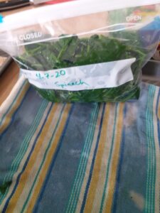 Bag of blanched spinach. 