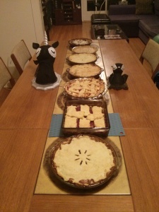 Seven Pies. Unicorn and Bat proudly guard them.