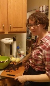 This is the face you make when you're chopping raisins and your friend is laughing at you.  As a bonus, my long underwear are riding up over my girdle, making me appear pregnant. I am not pregnant, don't get excited.