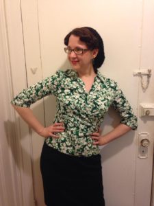 Green and black 1940's style blouse and skirt