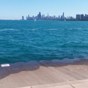 Lake Michigan and Chicago skyline viewed from Montrose Harbor