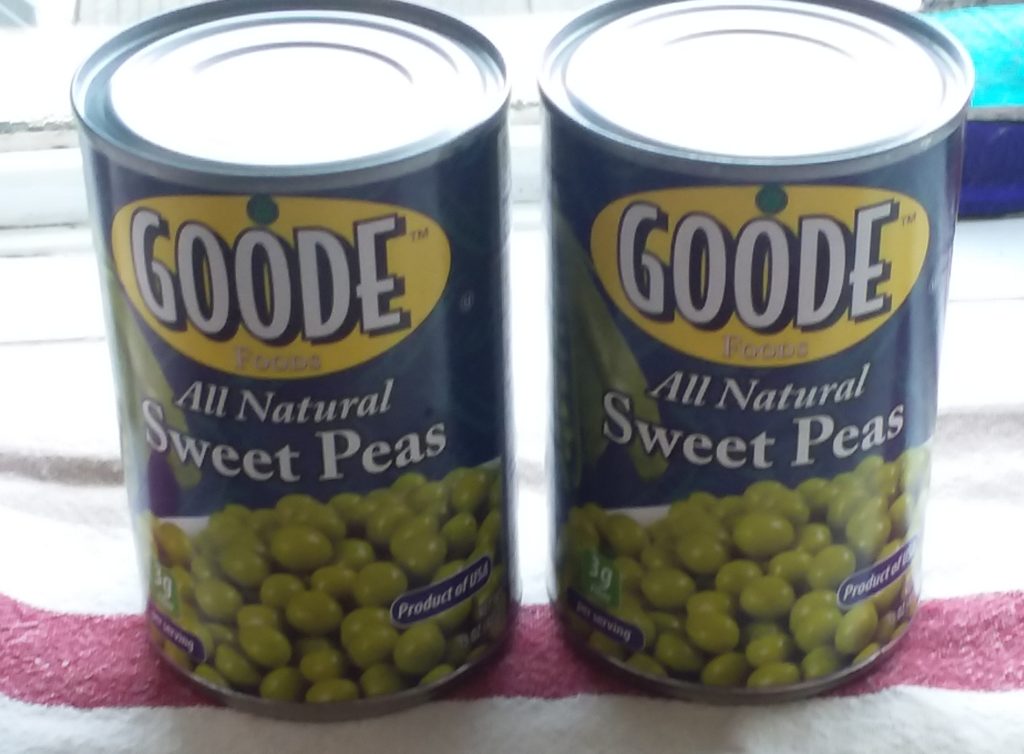 Two cans of peas.