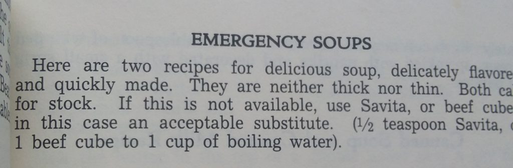 Joy of Cooking page that reads: "Emergency Soups."