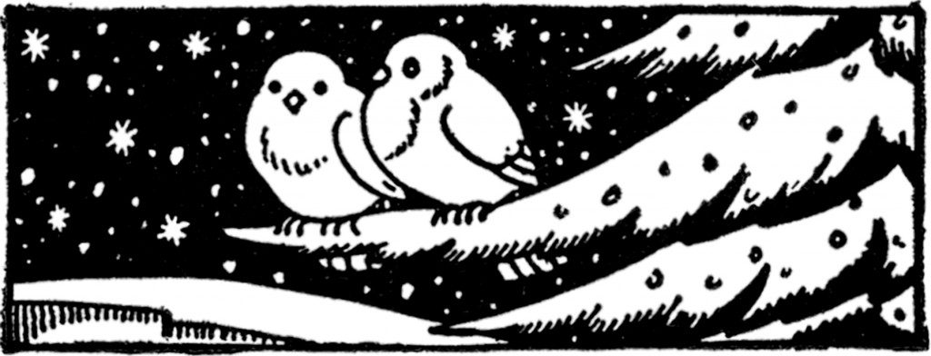 Two cozy birds from a 1940s printing catalog, via The Graphics Fairy